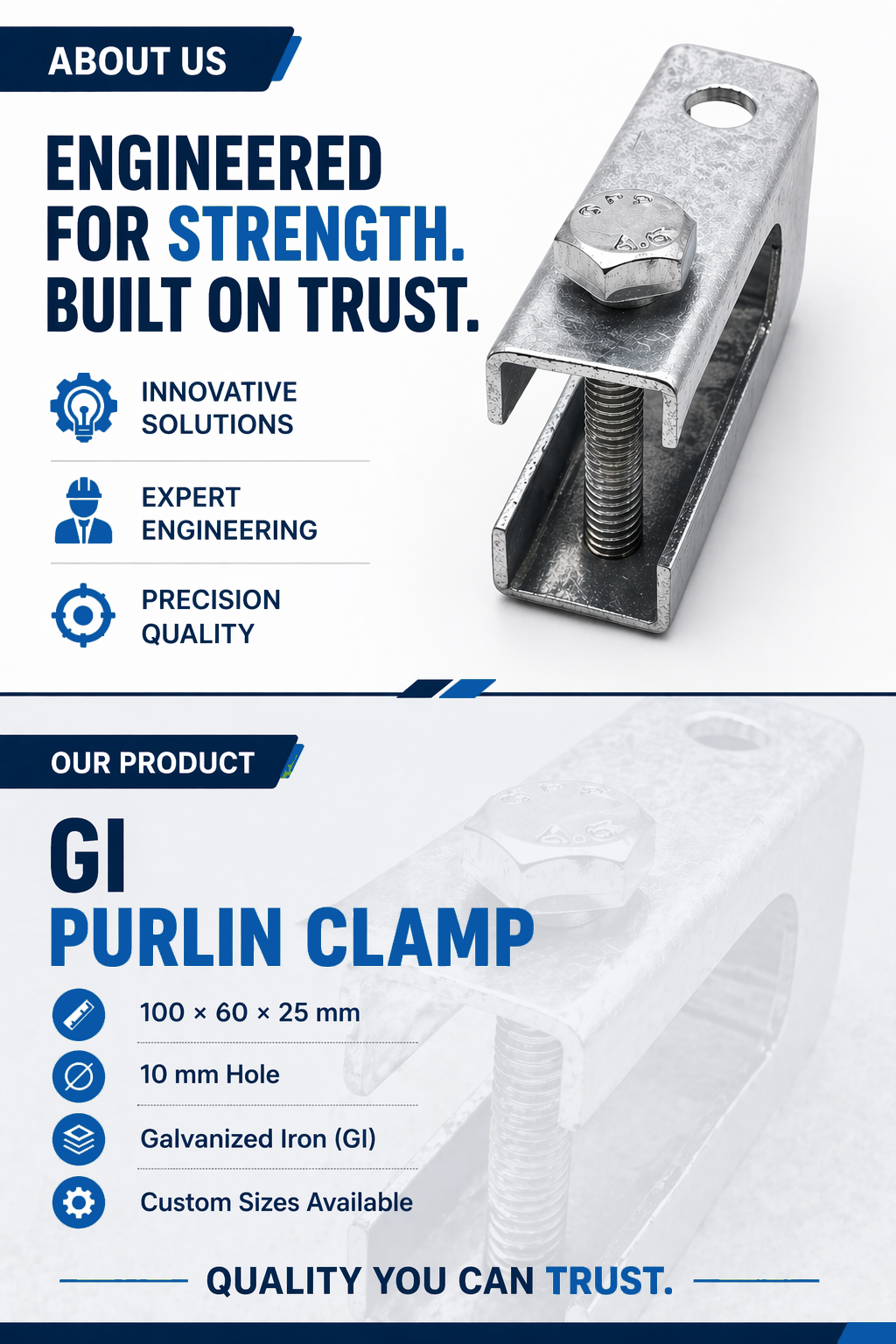 Purlin Clamp Manufacturer in India | GI Purlin Clamps - Hangtech